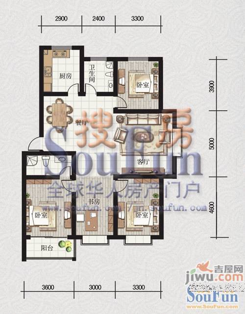 楚天书香门第3室2厅1卫110.4㎡户型图