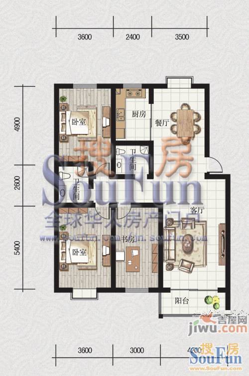 楚天书香门第3室2厅1卫110.4㎡户型图