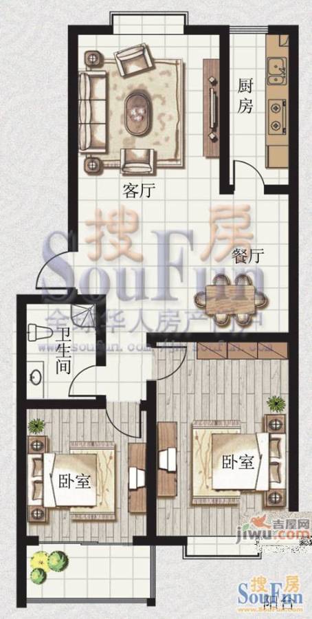 楚天书香门第2室2厅1卫户型图