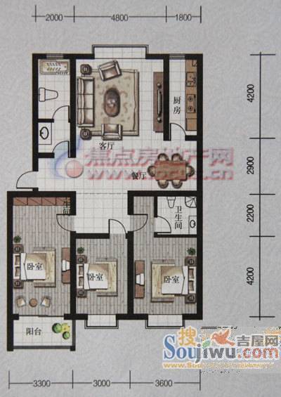 楚天书香门第3室2厅1卫110.4㎡户型图