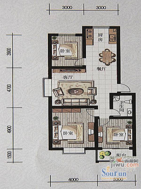 楚天书香门第3室2厅1卫110.4㎡户型图