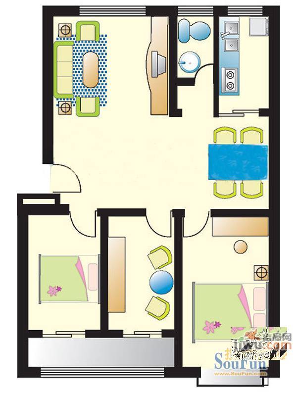 圣井冠军花苑2室2厅1卫129㎡户型图