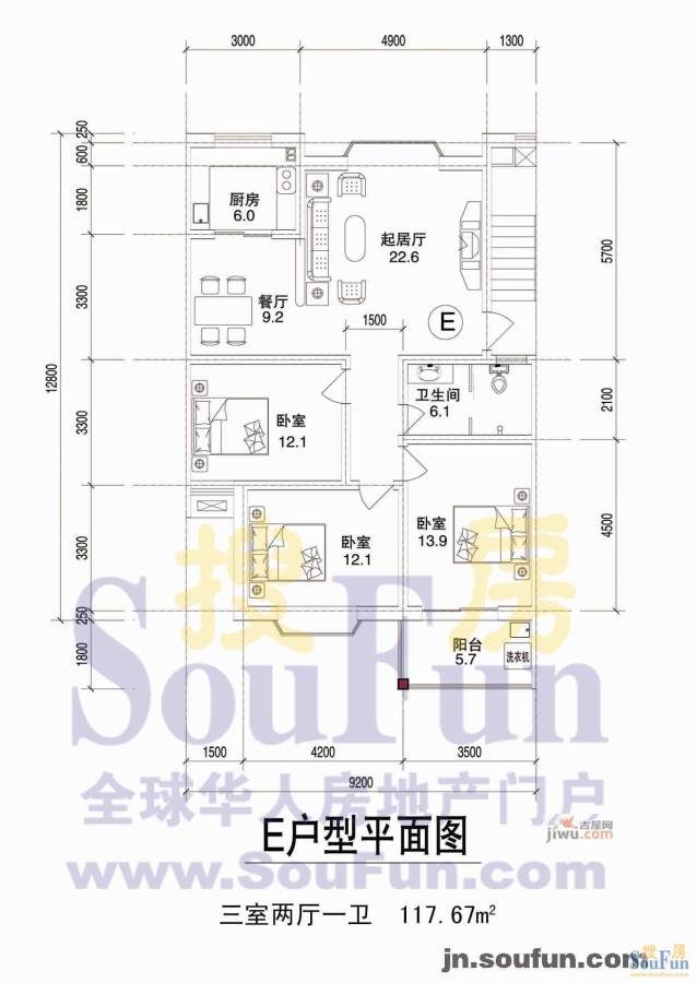 华阳山庄2室2厅1卫91.7㎡户型图