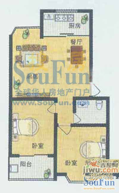 华阳山庄2室2厅1卫91.7㎡户型图