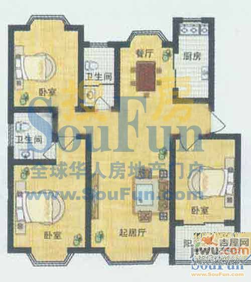 华阳山庄2室2厅1卫91.7㎡户型图