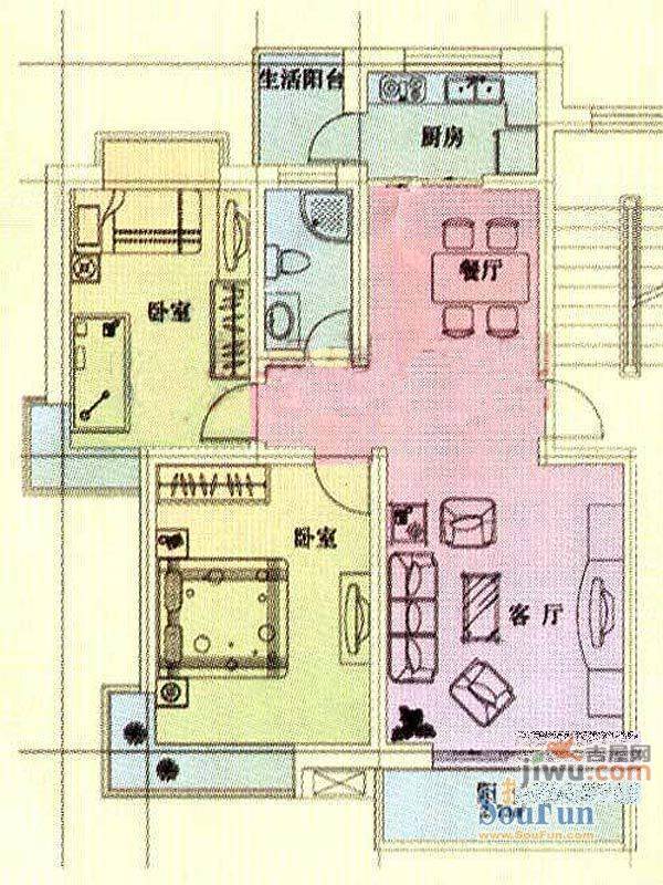 天成枫景公寓2室2厅1卫92.5㎡户型图