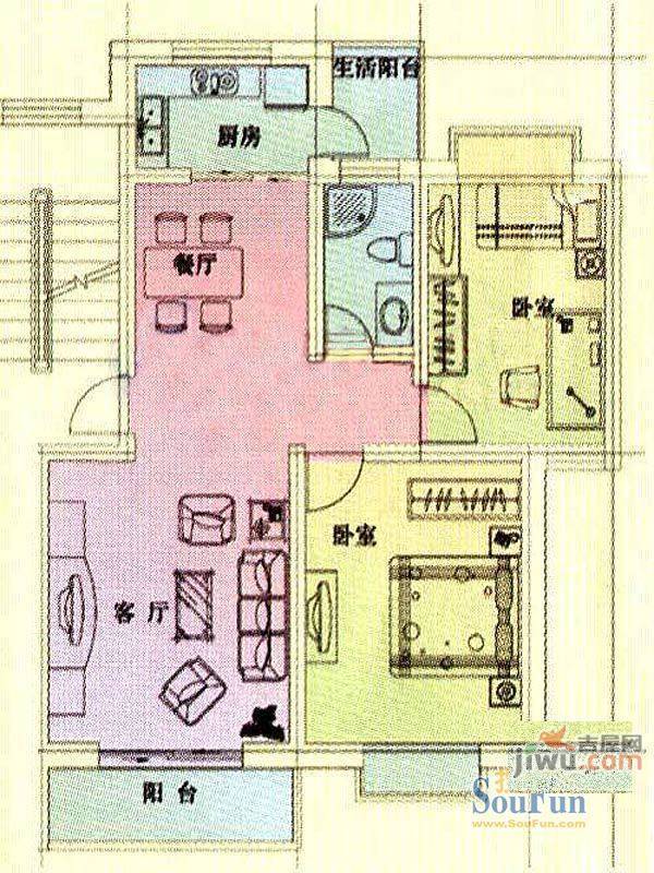 天成枫景公寓2室2厅1卫92.5㎡户型图