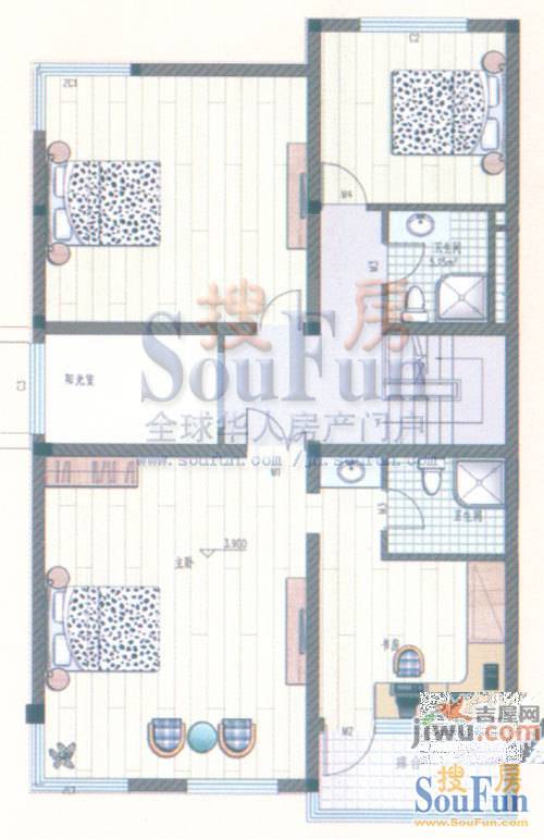 永大明珠·东山花园3室2厅2卫126.2㎡户型图