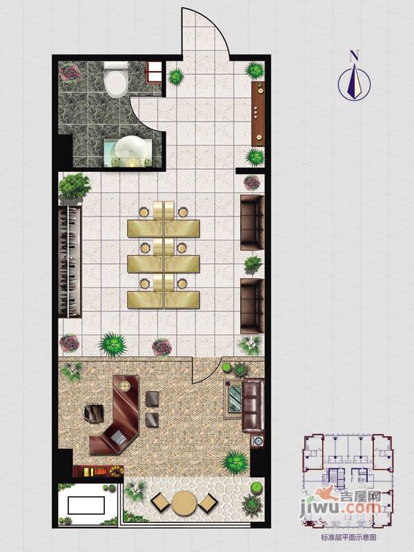 四建美林大厦1室1厅1卫57.1㎡户型图