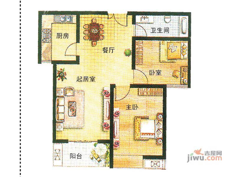 王府庄园二期2室2厅1卫82.8㎡户型图