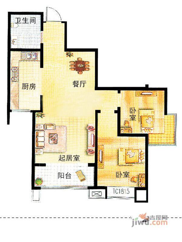 王府庄园二期2室2厅1卫89.6㎡户型图