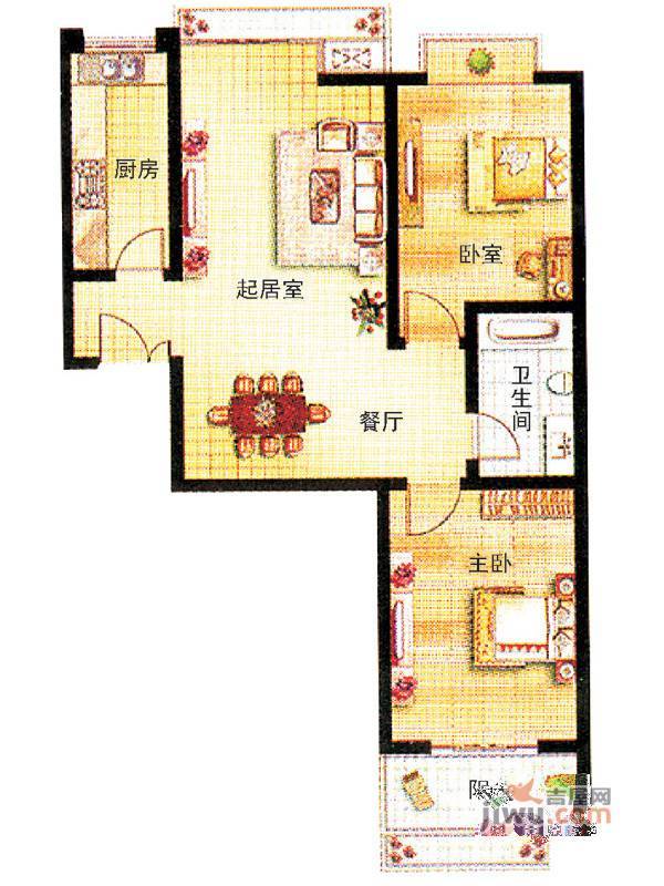 王府庄园二期2室2厅1卫90.7㎡户型图