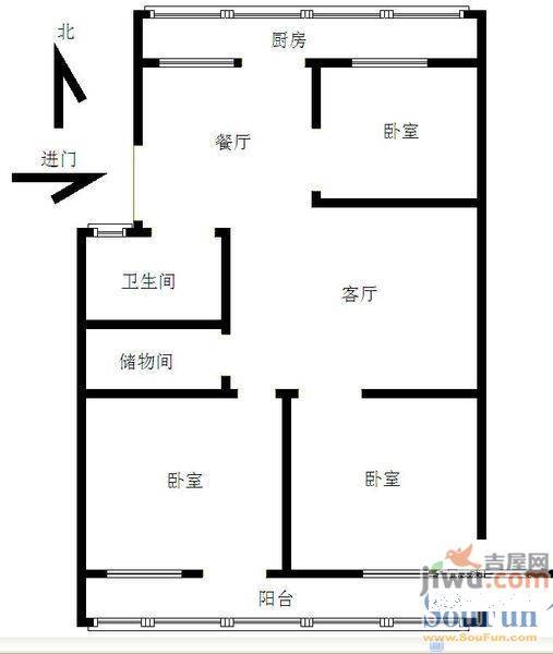 闫千户1室1厅1卫60㎡户型图