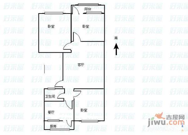 闫千户1室1厅1卫60㎡户型图