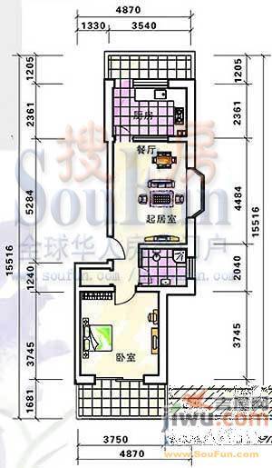 齐鲁花园1室1厅1卫61.7㎡户型图