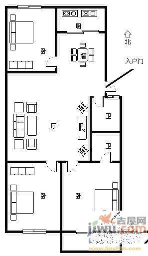 金阁花园2室2厅1卫92㎡户型图