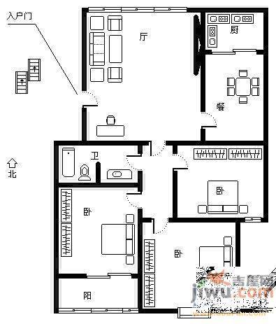 金阁花园2室2厅1卫92㎡户型图