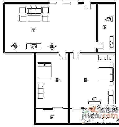 金阁花园2室2厅1卫92㎡户型图