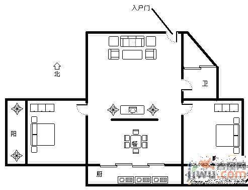 金阁花园2室2厅1卫92㎡户型图