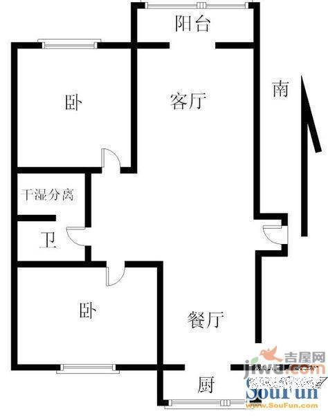 天建影山花园2室2厅1卫94㎡户型图