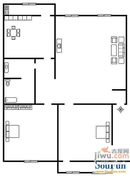 天建影山花园2室2厅1卫94㎡户型图