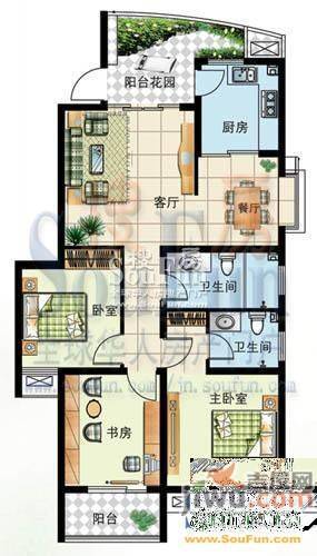 天建影山花园2室2厅1卫94㎡户型图