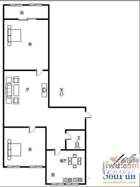 天建影山花园2室2厅1卫94㎡户型图