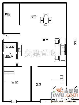 天建影山花园2室2厅1卫94㎡户型图