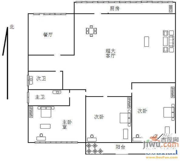 天建影山花园2室2厅1卫94㎡户型图