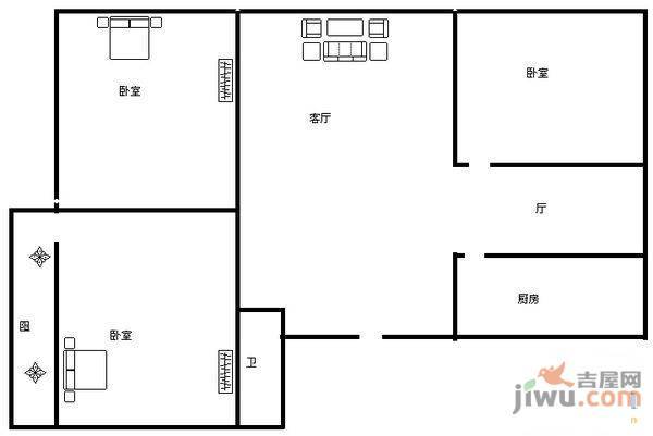 南全福2室2厅1卫93㎡户型图