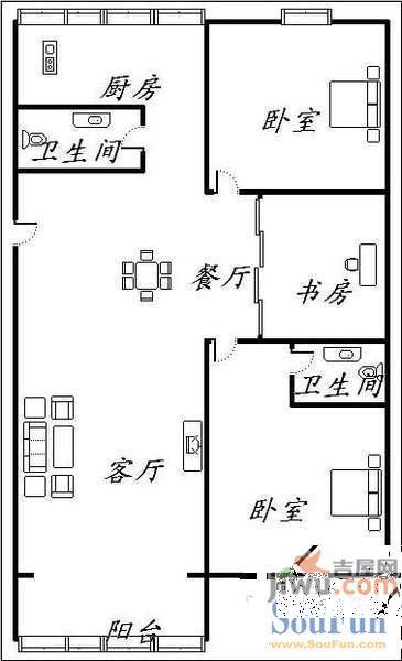 鲁能康桥3室2厅2卫147.8㎡户型图