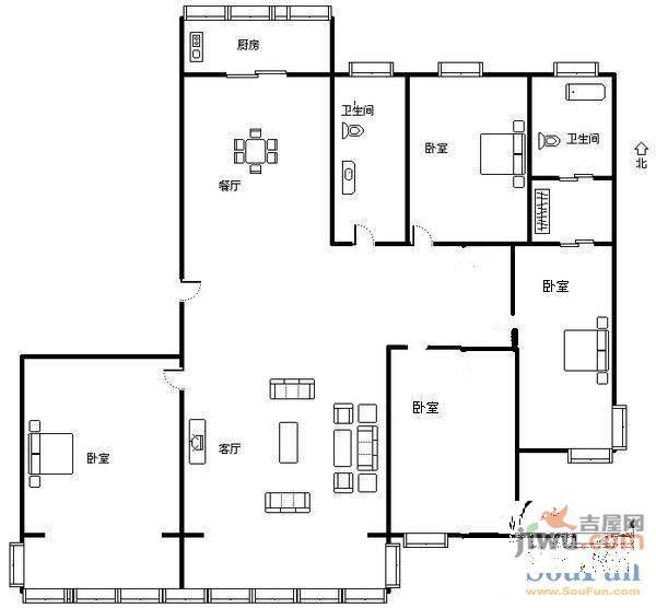 鲁能康桥3室2厅2卫147.8㎡户型图