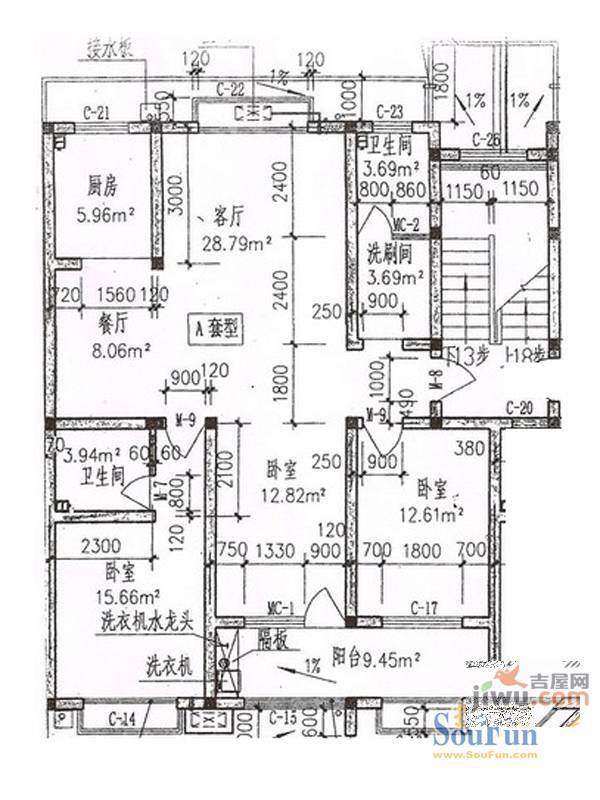 明泉馨居3室2厅1卫129㎡户型图