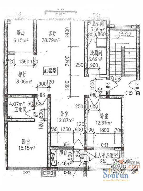 明泉馨居3室2厅1卫129㎡户型图