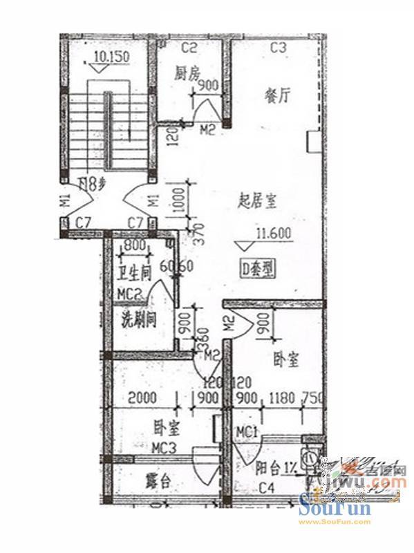 明泉馨居3室2厅1卫129㎡户型图