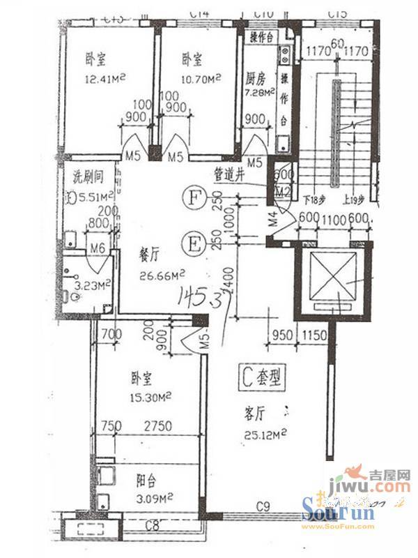 明泉馨居3室2厅1卫129㎡户型图