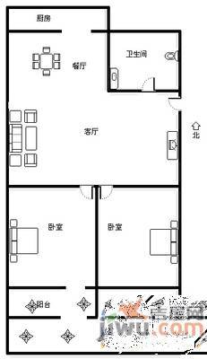 建委二宿舍2室2厅1卫92㎡户型图