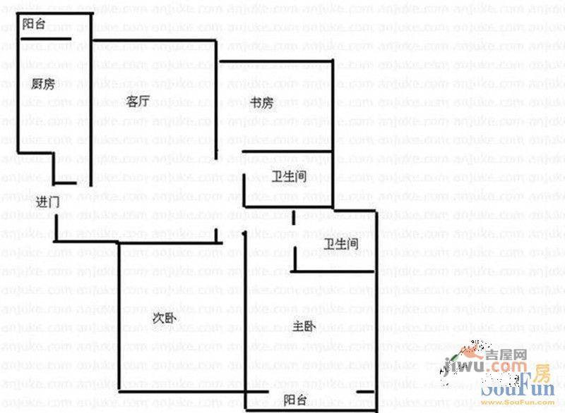 山岭丽城3室2厅1卫126㎡户型图