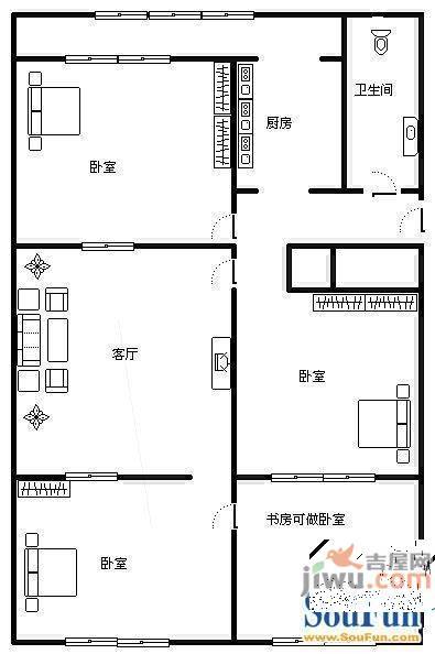 山岭丽城3室2厅1卫126㎡户型图