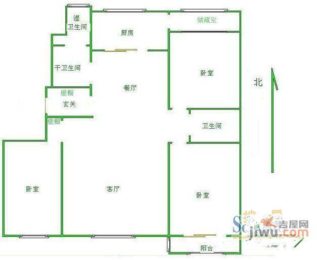 新世纪花园2室1厅1卫户型图