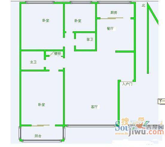 新世纪花园2室1厅1卫户型图