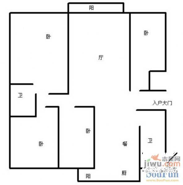 棋盘小区2室2厅1卫148㎡户型图