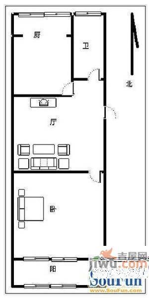 洪楼小区2室2厅1卫户型图