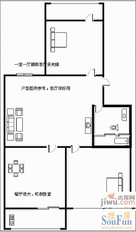 百花小区3室1厅1卫户型图