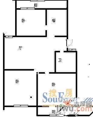 百花小区3室1厅1卫户型图