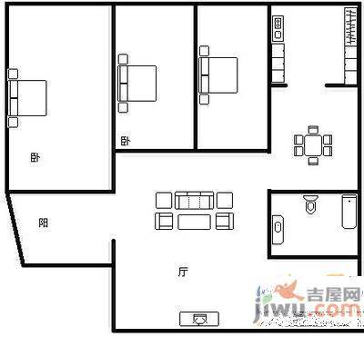 工艺美院宿舍(千佛山东路)2室2厅1卫97㎡户型图