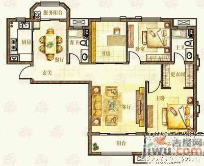 山岭丽城3室2厅1卫126㎡户型图