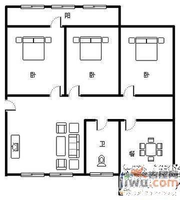 玉函路国税局宿舍2室2厅1卫92㎡户型图