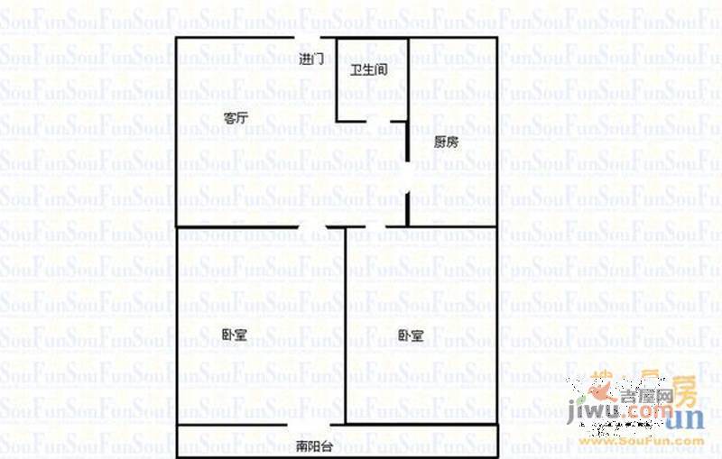 西义和庄2室1厅1卫60㎡户型图