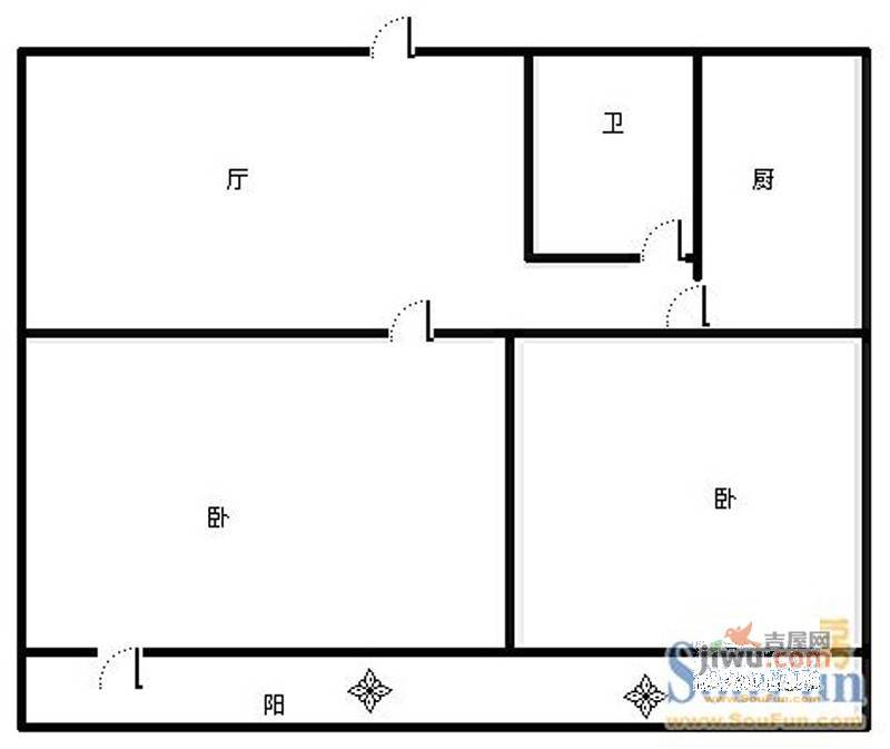 西义和庄2室1厅1卫60㎡户型图